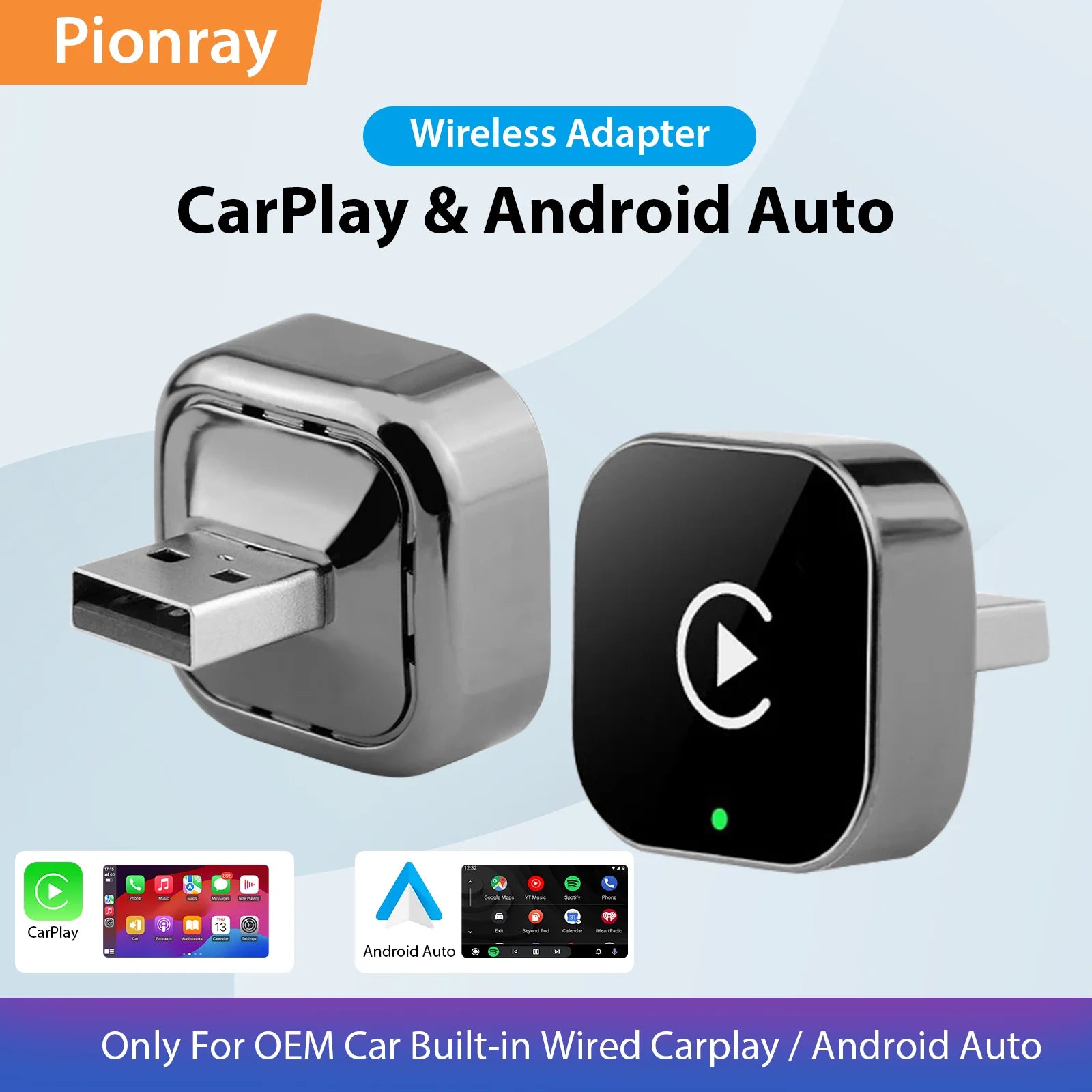 🚗📱 Adaptor wireless Pionray 2-în-1 – CarPlay și Android Auto fără cabluri!